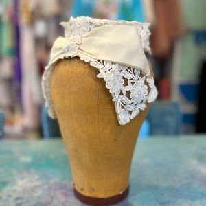 Lace-Trim Cream Headband with Bow